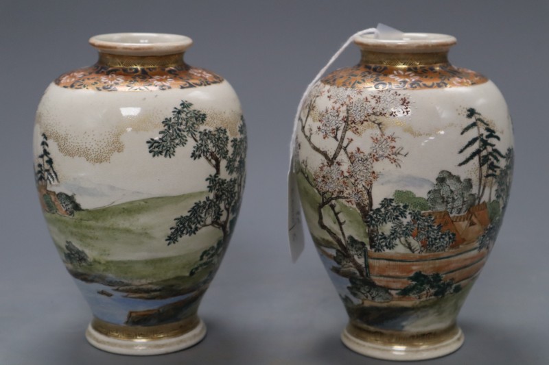 A pair of Satsuma vases, height 15cm